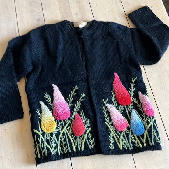 Vintage 70s Wool Knit Open Front Sweater Cardigan - Picture 9 of 9